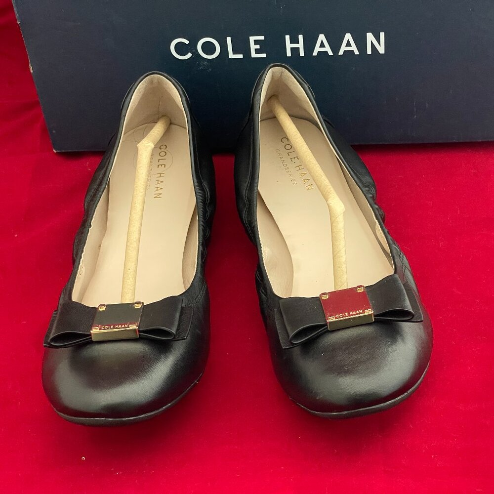 Cole Haan Black Leather Ballerina Flats with Gold detail